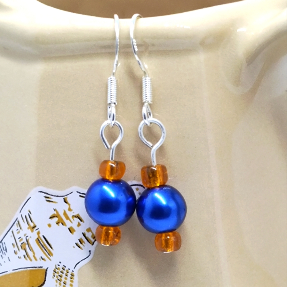 Blue and Orange Beaded Earrings
